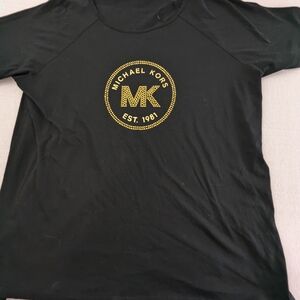 Not Available Michael Kors Black T-Shirt Blouse with Gold Studded Logo  Large